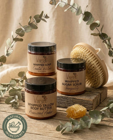 The Farmhouse Whipped Ritual | Whipped Soap 8oz, Whipped Sugar Scrub 8oz, Whipped Tallow Body Butter 8oz + Body Buffer