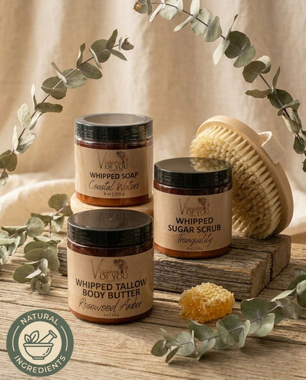 The Farmhouse Whipped Ritual | Whipped Soap 8oz, Whipped Sugar Scrub 8oz, Whipped Tallow Body Butter 8oz + Body Buffer