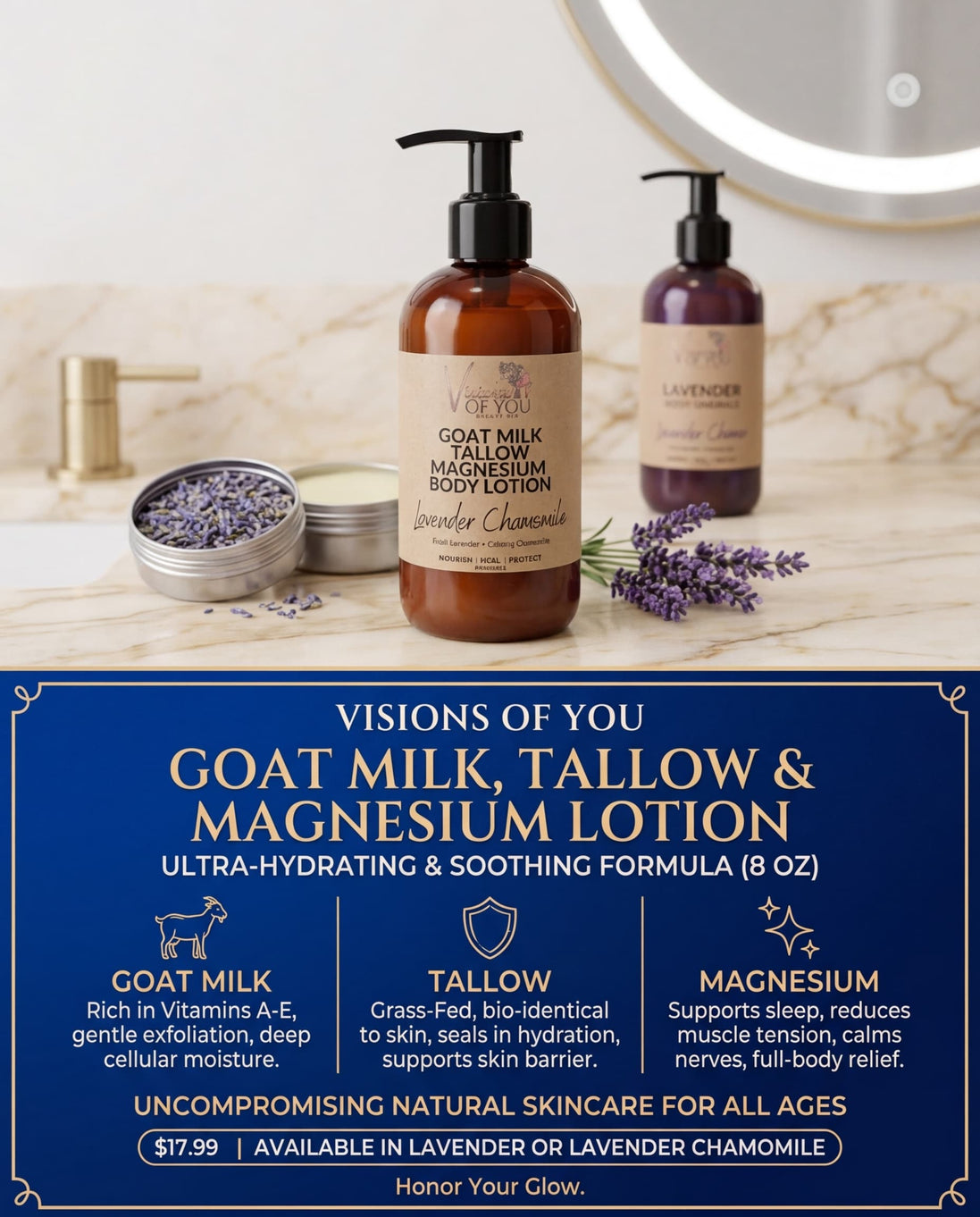 Goat's Milk, Tallow & Magnesium Body Lotion 8 oz