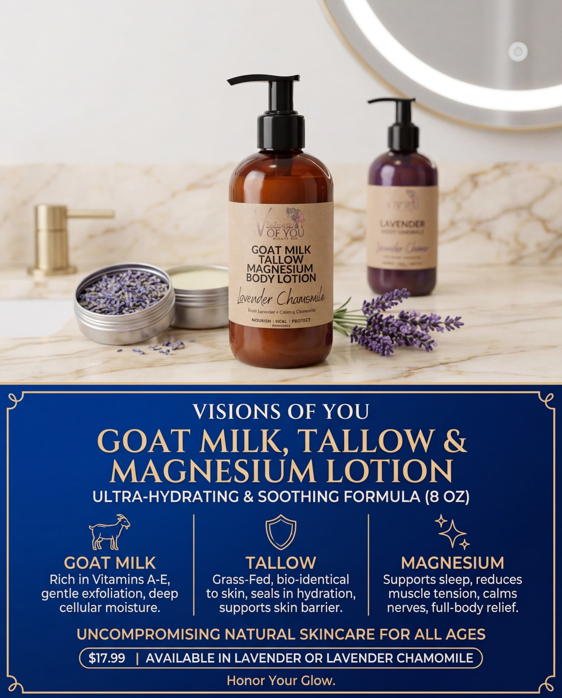 Goat's Milk, Tallow & Magnesium Body Lotion 8 oz