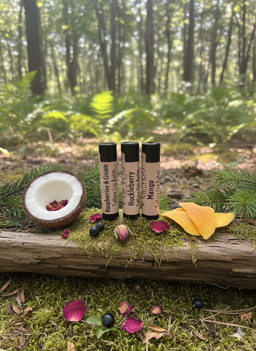 Moisturizing Tallow Lip Balm – Grass-Fed Beef Tallow with Organic Coca butter, Beeswax, Shea Butter - Travel Essential