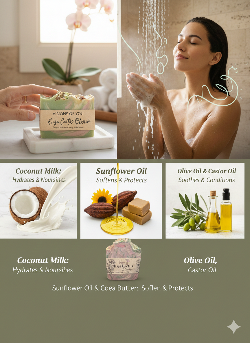 Baja Cactus Blossom Natural Soap | Moisturizing Artisan Bar for Dry Skin | Visions of You