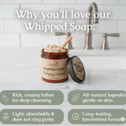 Luxurious all-natural Whipped Soap with a creamy, hydrating lather. Vegan, cruelty-free body cleanser perfect for daily use and shaving