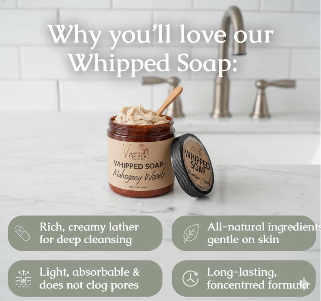 Luxurious all-natural Whipped Soap with a creamy, hydrating lather. Vegan, cruelty-free body cleanser perfect for daily use and shaving