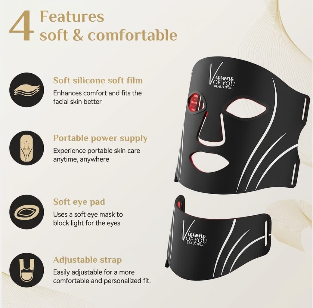 Pro Glow 7-Color LED Face + Neck Mask — PDT Light Therapy for Anti-Aging, Acne & Glow | Visions of You Beautiful
