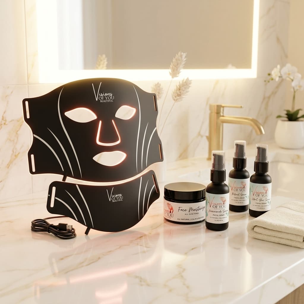 Pro Glow 7-Color LED Face + Neck Mask — PDT Light Therapy for Anti-Aging, Acne & Glow | Visions of You Beautiful
