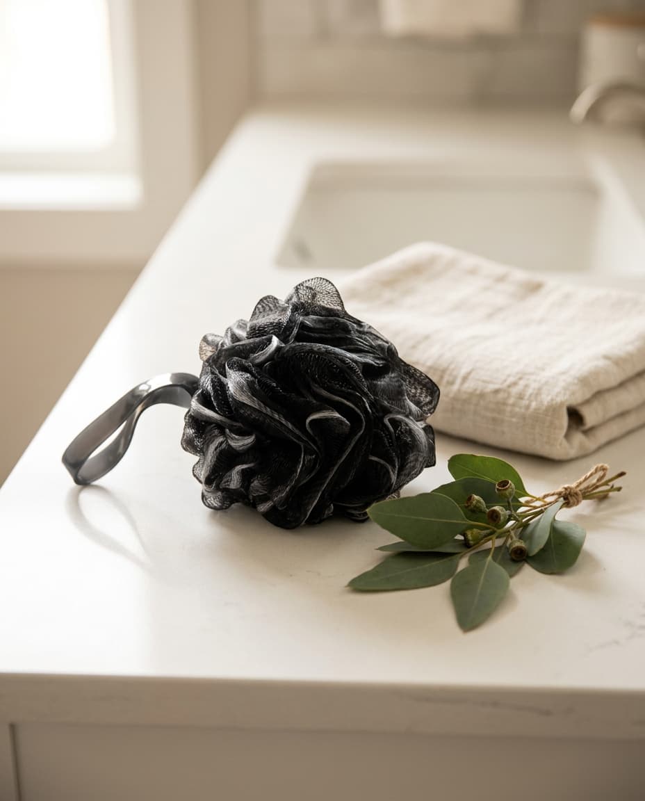 Black Mesh Bath Loofah — Rich-Lather Body Pouf