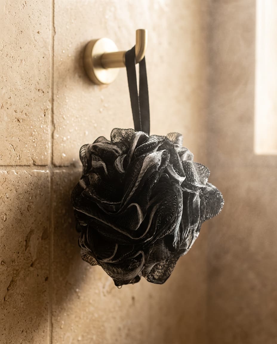 Black Mesh Bath Loofah — Rich-Lather Body Pouf
