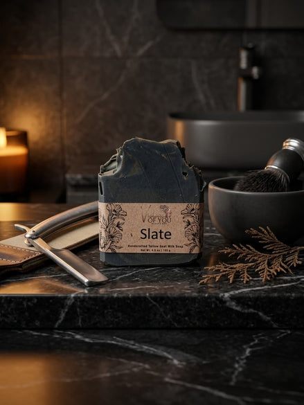 Artisan Bar Soap — SLATE-Tallow & Goat Milk | Handmade Men's Bar Soap | Noir Fragrance | Natural Ingredients