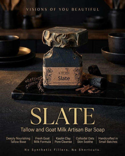 Artisan Bar Soap — SLATE-Tallow & Goat Milk | Handmade Men's Bar Soap | Noir Fragrance | Natural Ingredients