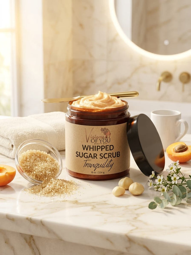 Pure Whipped Sugar Scrub — Exfoliating Body Scrub with Apricot Kernel Oil & Double Humectant | Visions of You Beautiful