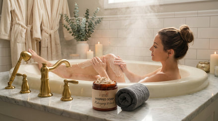 Luxurious all-natural Whipped Soap with a creamy, hydrating lather. Vegan, cruelty-free body cleanser perfect for daily use and shaving